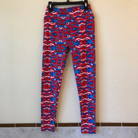 Lularoe Leggings Tights One Size Red White Blue Geometric - Picture 3 of 10